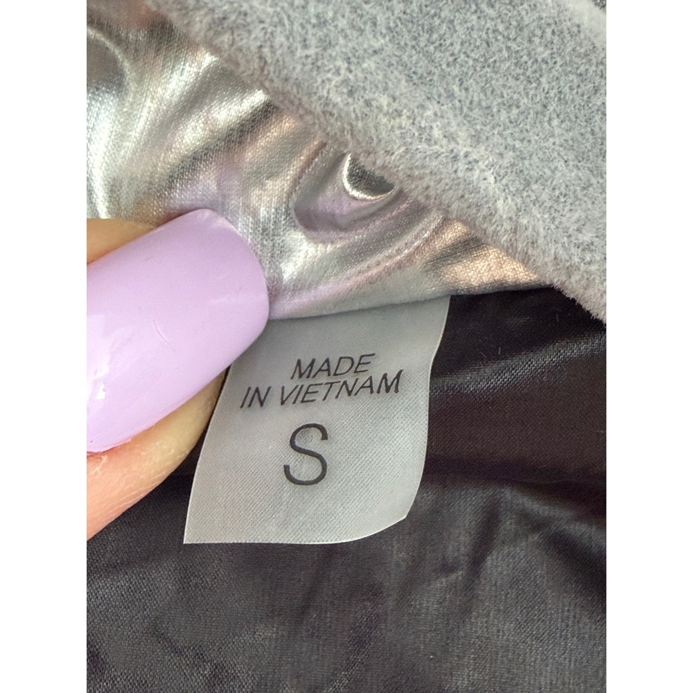 SAM New York Freestyle Down Puffer Jacket Metallic Silver Womens Small Bomber - Picture 7 of 16